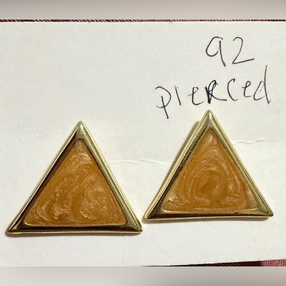Triangular Gold-Tone Earrings with Warm Brown Enamel
